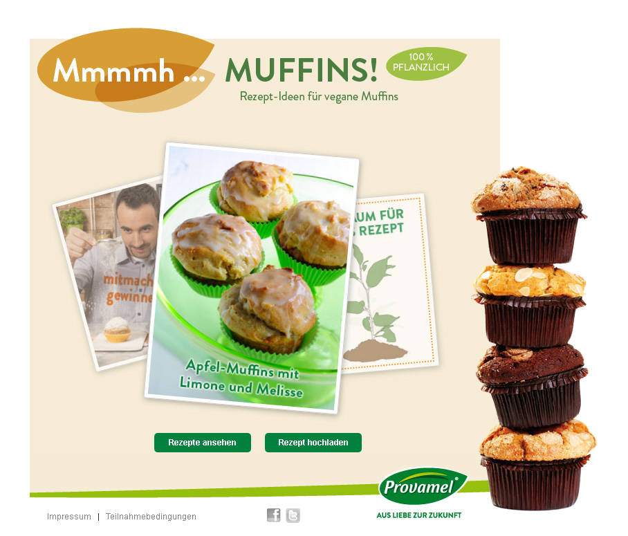 ﻿Provamel-Muffin-Mania.de. Provamel Rezeptsammlung für vegane Muffins.