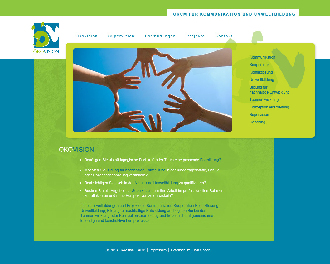 ﻿Oekovision.org. ModX-WebSite für ein umweltpädagogisches Fortbildungszentrum. In Zusammenarbeit mit Angelika Semar.