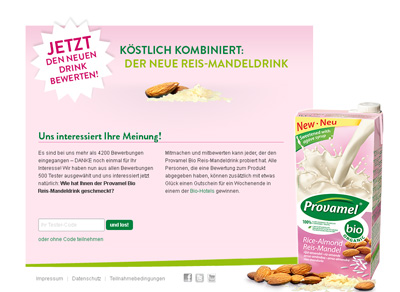Provamel-Tester.de. Test action for the Provamel rice almond drink.