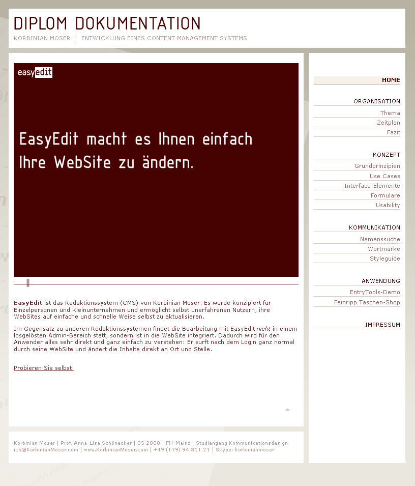 Diplom. Thema CMS, Bearbeitung bis November 2008