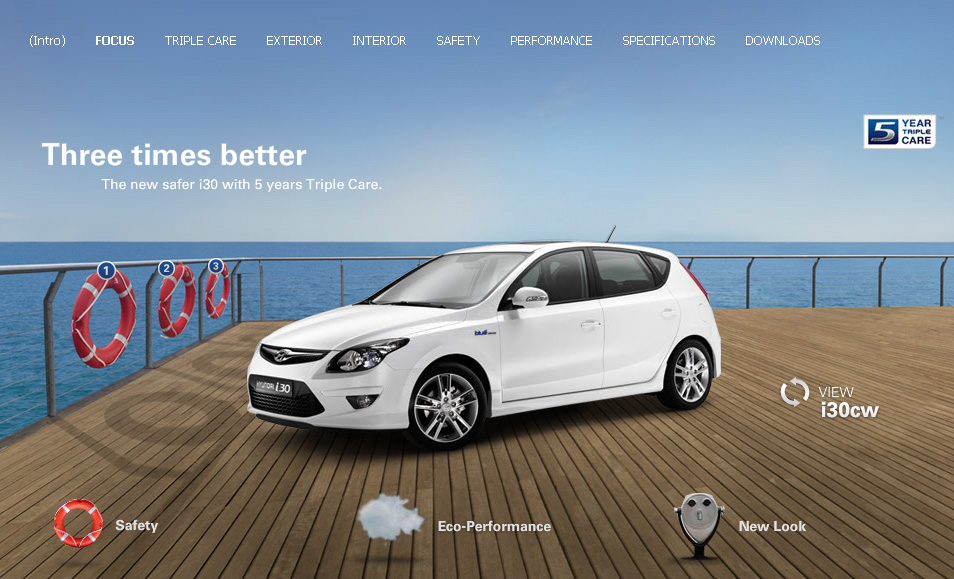 ﻿Hyundai i30. Flash MicroSite. Teamwork mit mediaman und deepartmend. Hier ein Zwischenstand mit teilweise noch fehlenden Inhalten.