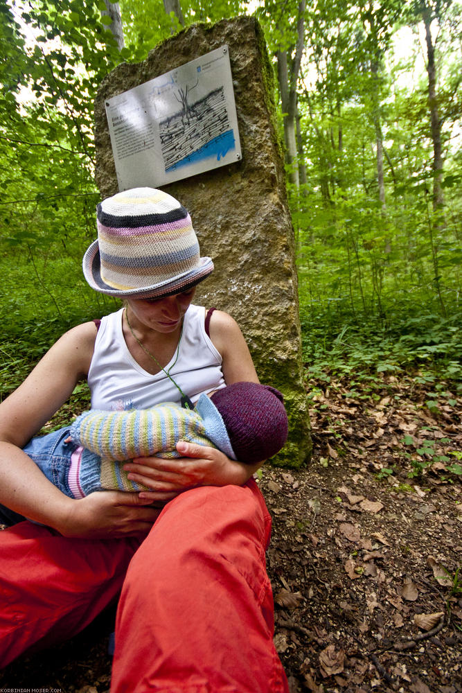 ﻿Notfallpause im Wald. Wir sind vom Weg abgekommen und Mona hat plötzlich Hunger gekriegt.