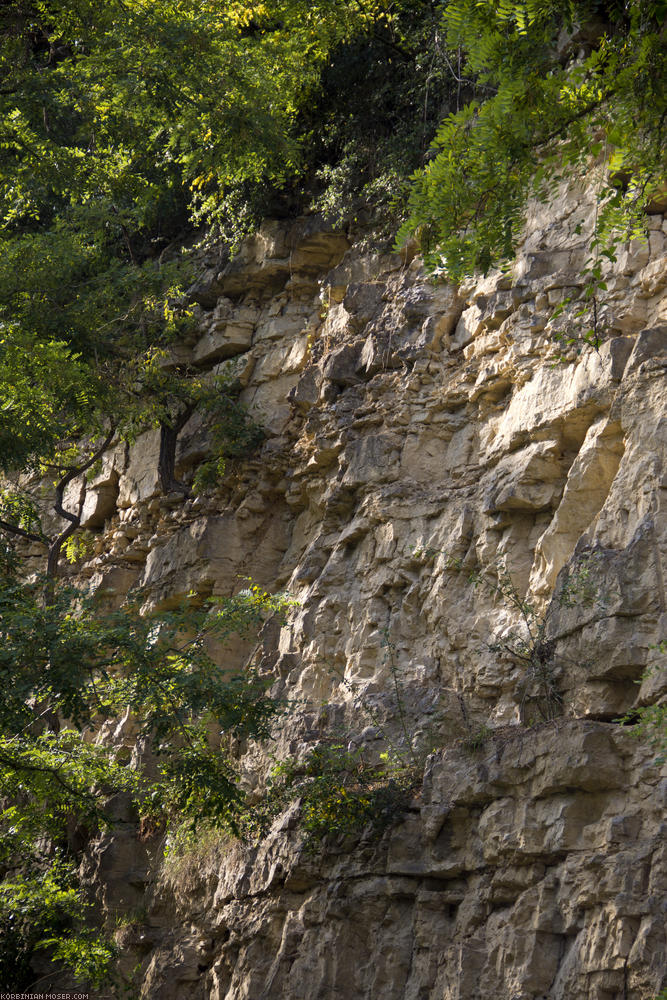 ﻿Die Landschaft verändert sich. Hier gibt es viele Felsen, die aussehen wie gemauert.