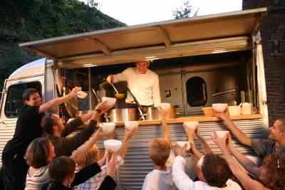 Suppentag. Mobile Soup Kitchen in Cologne.