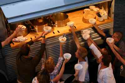 Suppentag. Mobile Soup Kitchen in Cologne.