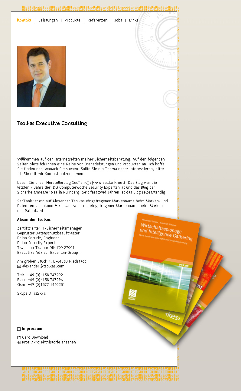 Tsolkas.com. Site for IT security consultant Alexander Tsolkas.