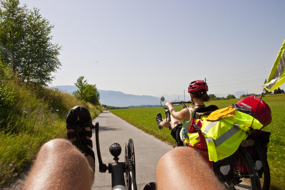 ﻿Mountain's calling. The Bodensee is behind us, the mountains start getting bigger and bigger.