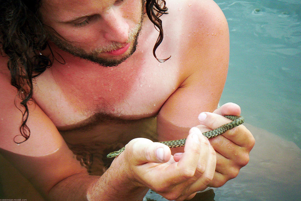 ﻿In the river Drava Korbinian meets water snakes daily.