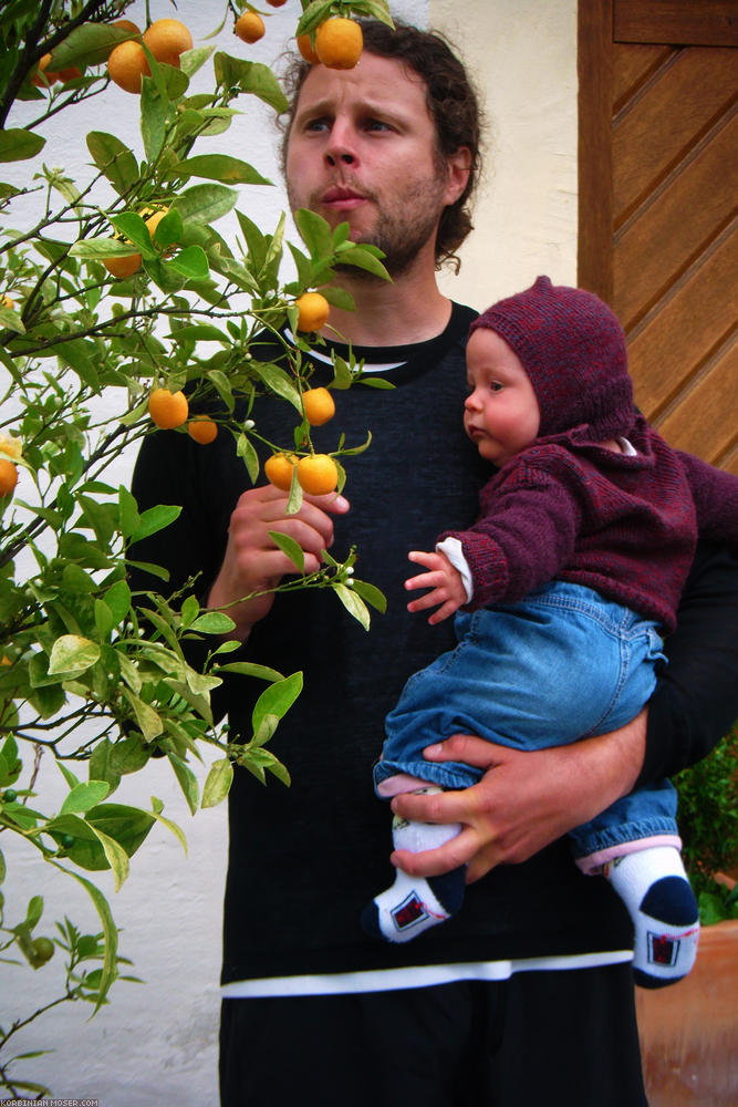 ﻿Pause in Niederalteich. The tangerines at the church are very sour, but delicious.