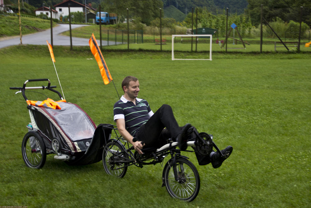 ﻿Test ride. Alexander tries the recumbent this morning.