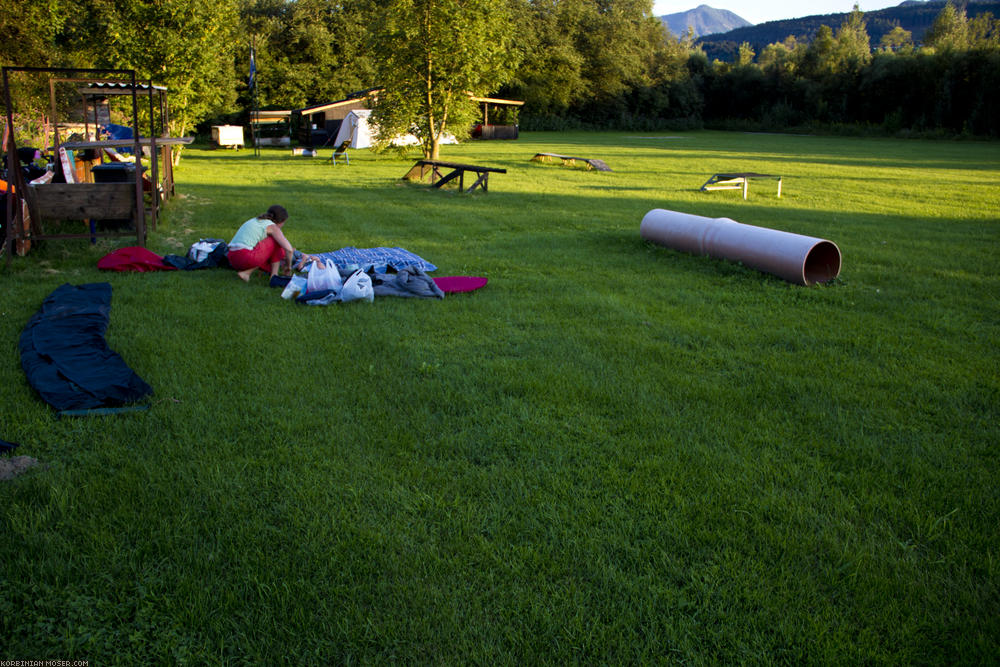 ﻿Rescue dog's training ground. Here we camp today. From the mountain comes brass music.